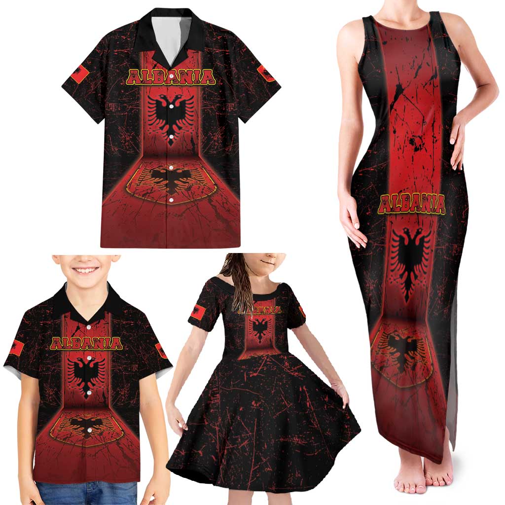 Personalized Albania Family Matching Tank Maxi Dress and Hawaiian Shirt Black Double Headed Eagle - Wonder Print Shop