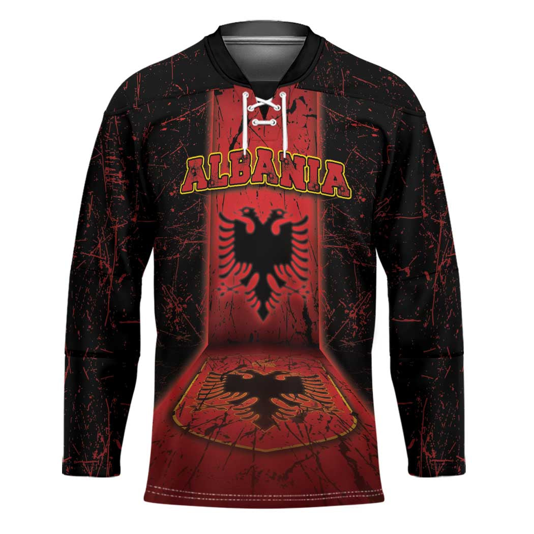Personalized Albania Hockey Jersey Black Double Headed Eagle - Wonder Print Shop