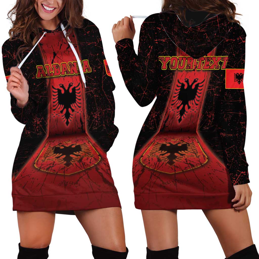 Personalized Albania Hoodie Dress Black Double Headed Eagle - Wonder Print Shop