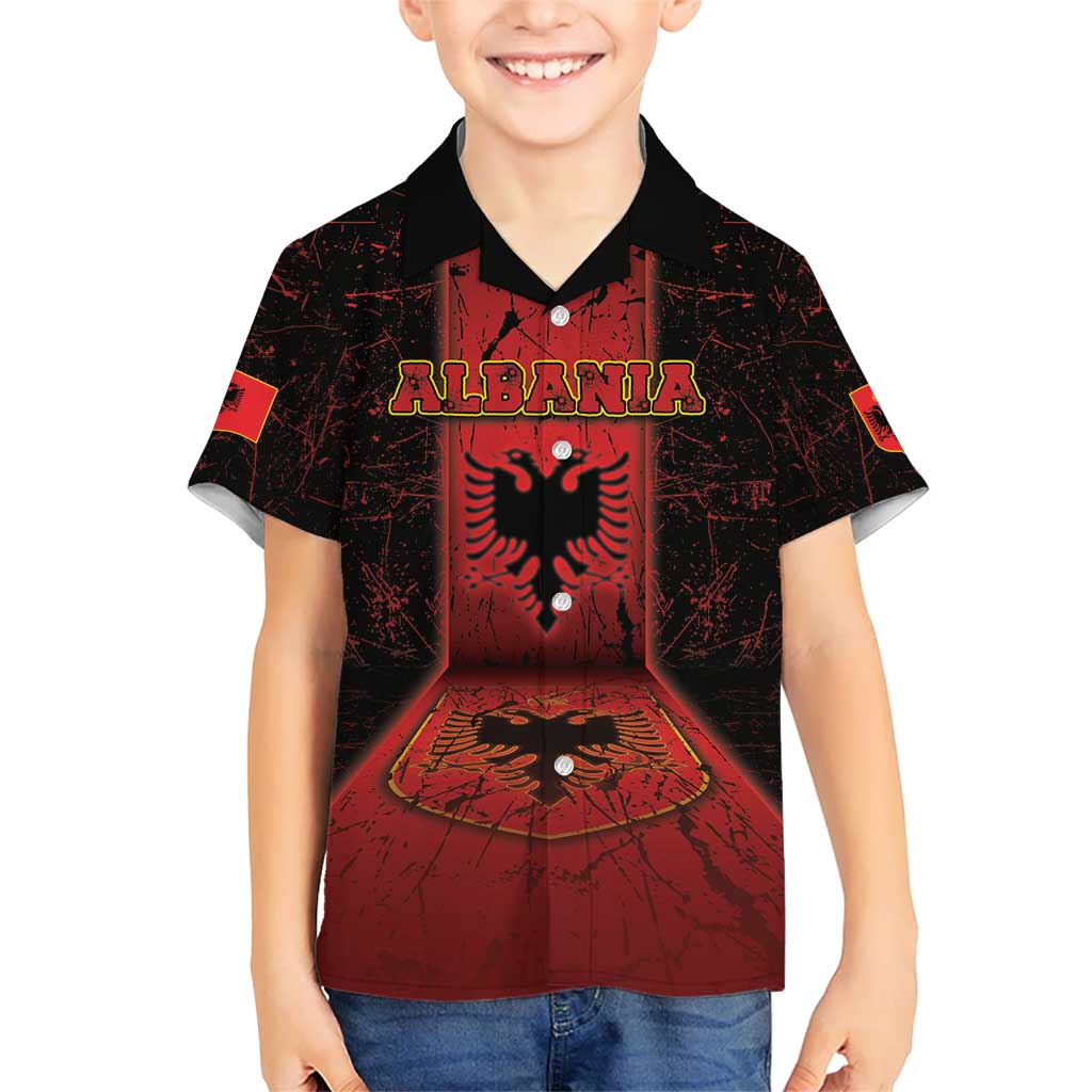 Personalized Albania Kid Hawaiian Shirt Black Double Headed Eagle - Wonder Print Shop