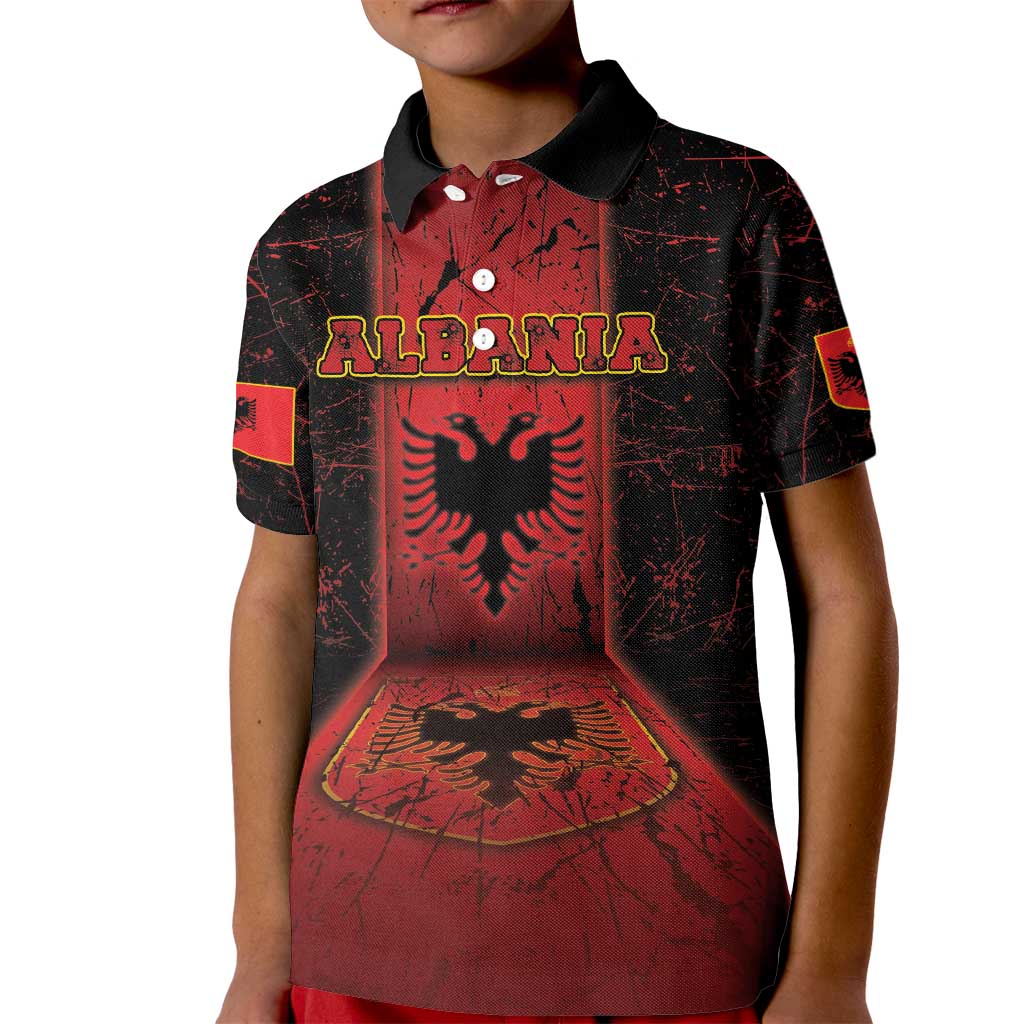 Personalized Albania Kid Polo Shirt Black Double Headed Eagle - Wonder Print Shop