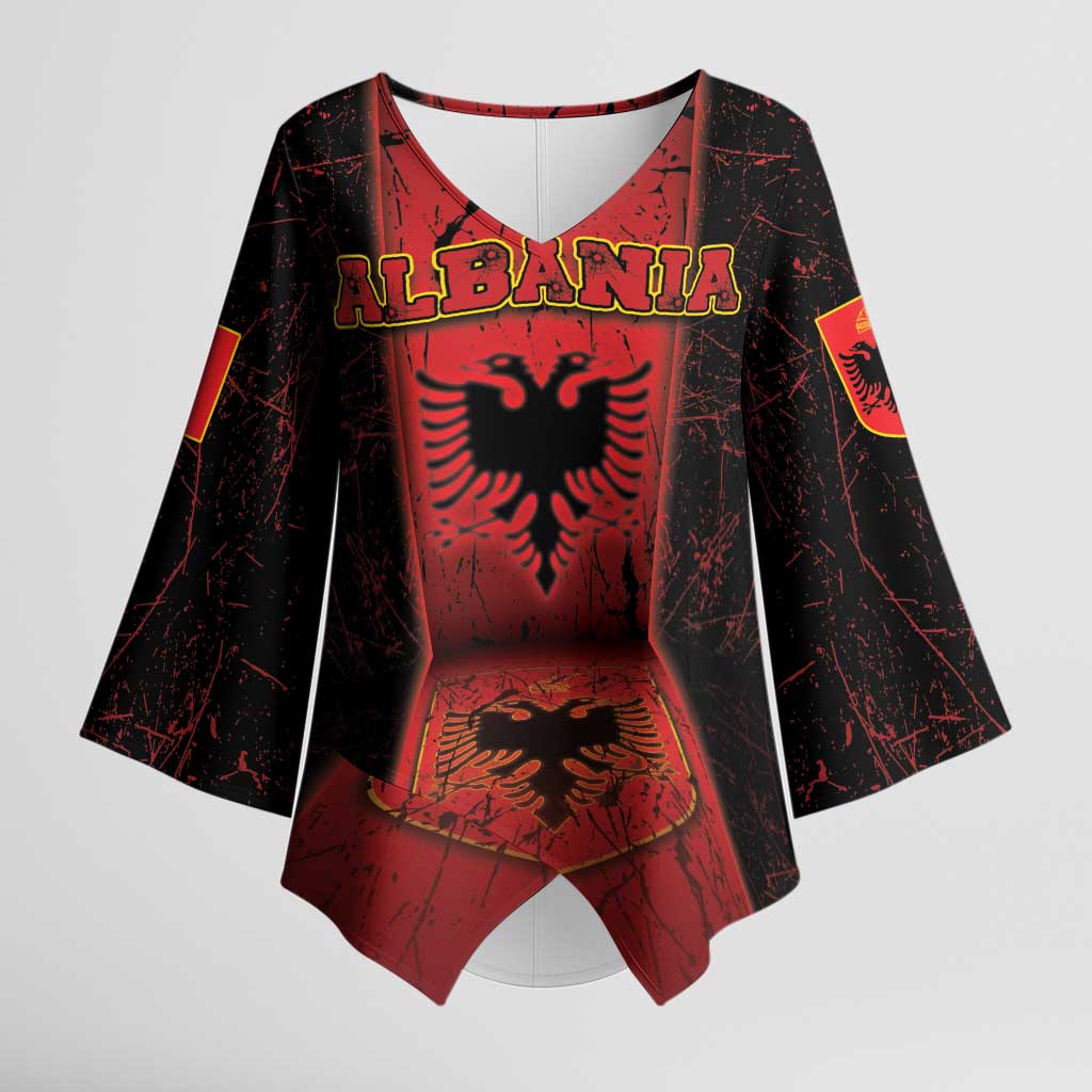 Personalized Albania Kimono Sleeve Blouse Black Double Headed Eagle - Wonder Print Shop