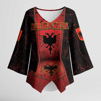 Personalized Albania Kimono Sleeve Blouse Black Double Headed Eagle - Wonder Print Shop