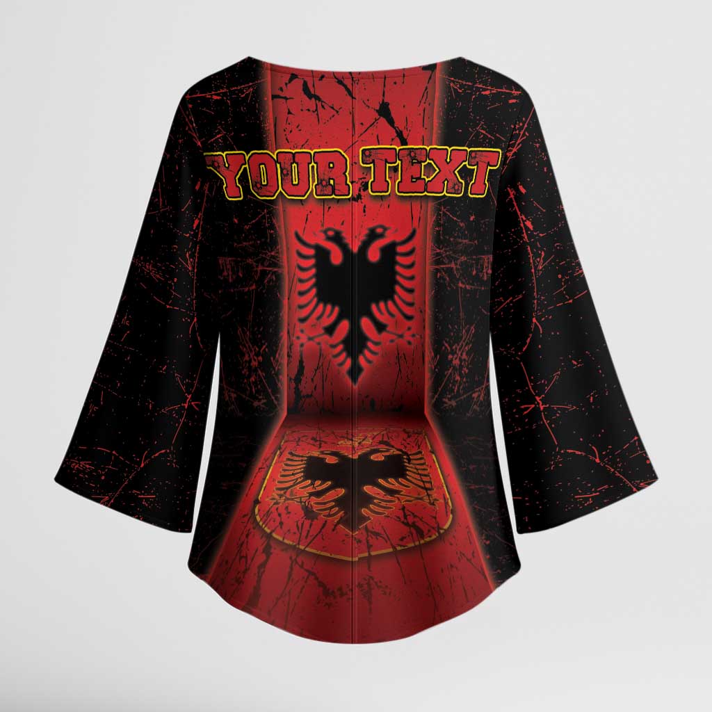 Personalized Albania Kimono Sleeve Blouse Black Double Headed Eagle - Wonder Print Shop