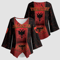 Personalized Albania Kimono Sleeve Blouse Black Double Headed Eagle - Wonder Print Shop
