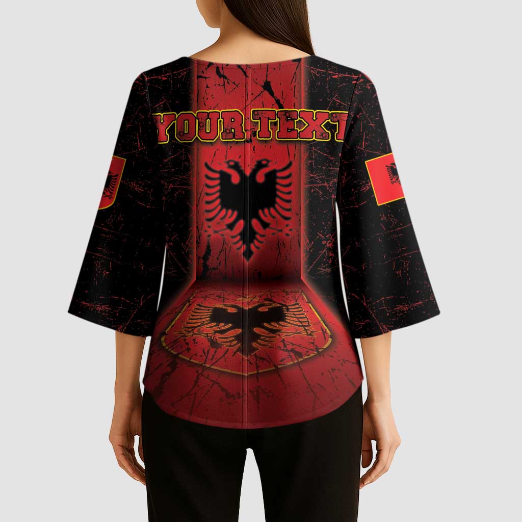 Personalized Albania Kimono Sleeve Blouse Black Double Headed Eagle - Wonder Print Shop