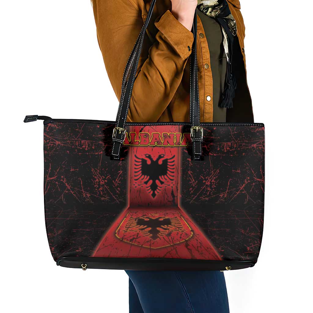 Albania Leather Tote Bag Black Double Headed Eagle - Wonder Print Shop