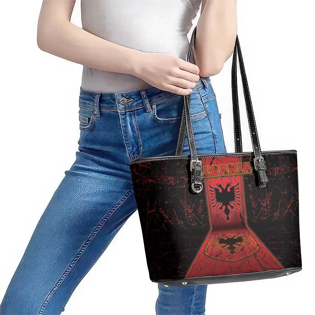 Albania Leather Tote Bag Black Double Headed Eagle - Wonder Print Shop