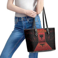 Albania Leather Tote Bag Black Double Headed Eagle - Wonder Print Shop