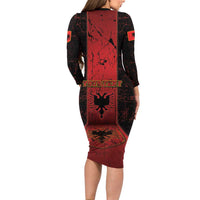 Personalized Albania Long Sleeve Bodycon Dress Black Double Headed Eagle - Wonder Print Shop