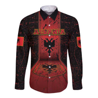 Personalized Albania Long Sleeve Button Shirt Black Double Headed Eagle - Wonder Print Shop