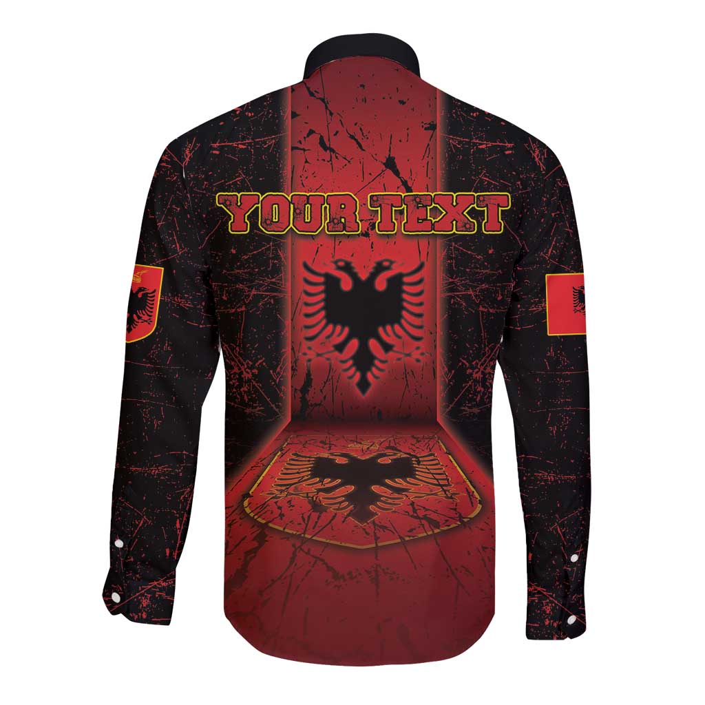 Personalized Albania Long Sleeve Button Shirt Black Double Headed Eagle - Wonder Print Shop