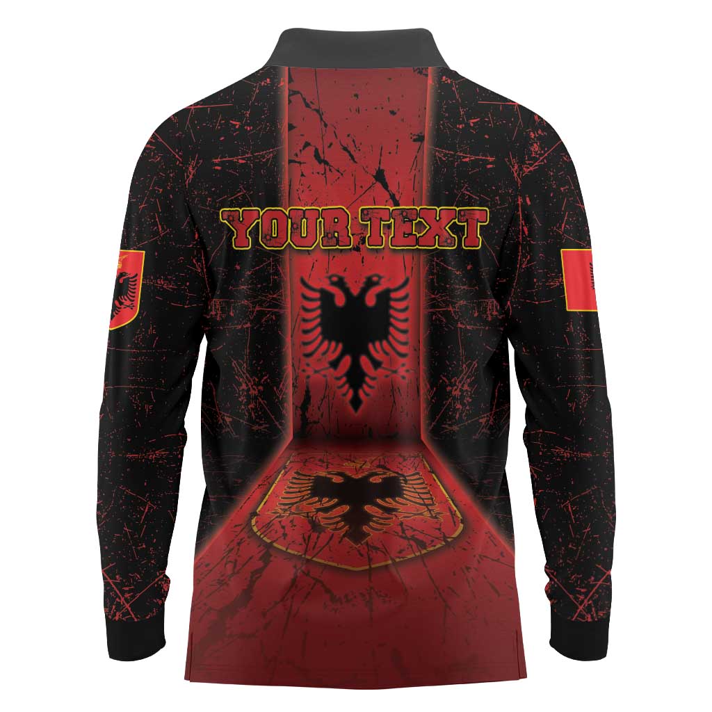 Personalized Albania Long Sleeve Polo Shirt Black Double Headed Eagle - Wonder Print Shop