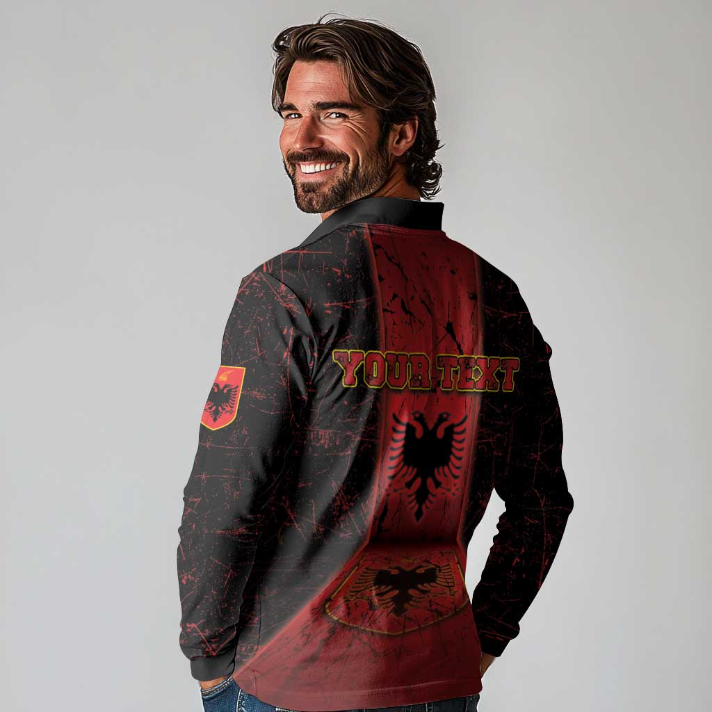 Personalized Albania Long Sleeve Polo Shirt Black Double Headed Eagle - Wonder Print Shop