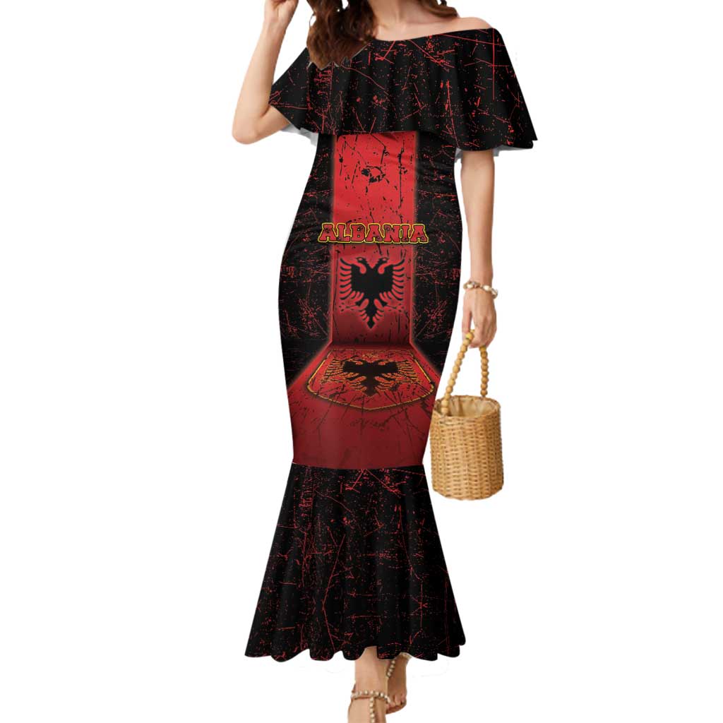 Personalized Albania Mermaid Dress Black Double Headed Eagle - Wonder Print Shop