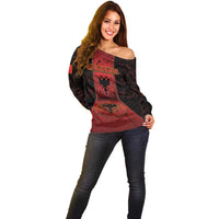 Personalized Albania Off Shoulder Sweater Black Double Headed Eagle - Wonder Print Shop