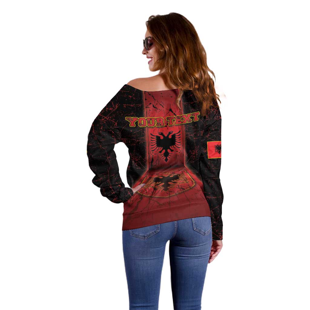 Personalized Albania Off Shoulder Sweater Black Double Headed Eagle - Wonder Print Shop