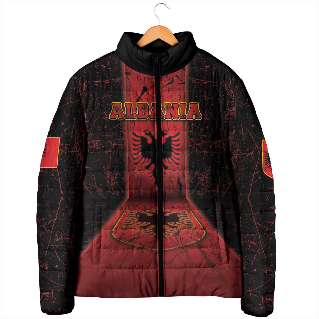 Personalized Albania Padded Jacket Black Double Headed Eagle - Wonder Print Shop