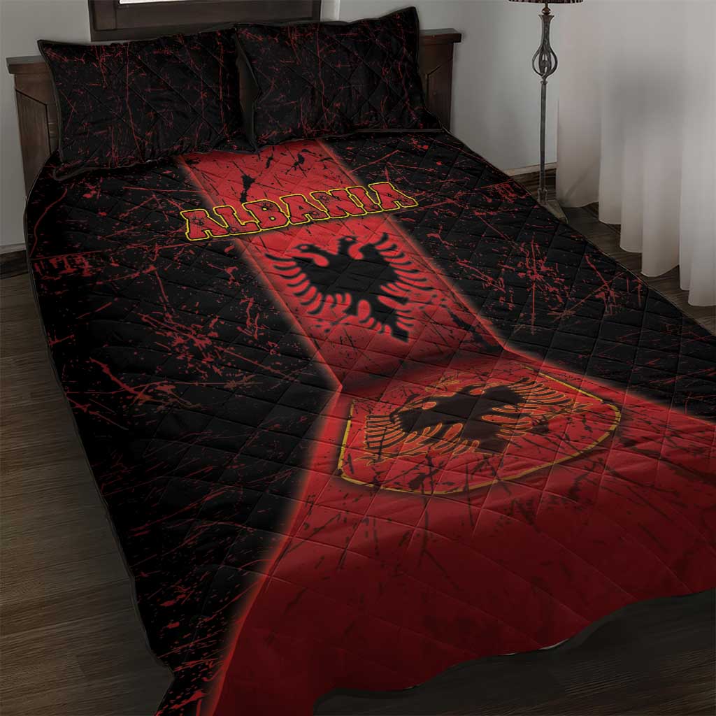Albania Quilt Bed Set Black Double Headed Eagle - Wonder Print Shop