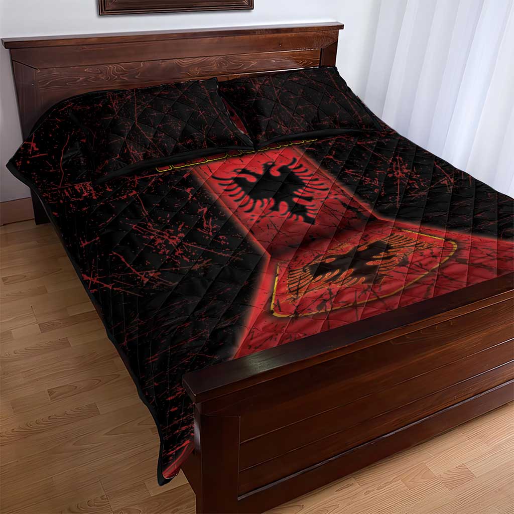 Albania Quilt Bed Set Black Double Headed Eagle - Wonder Print Shop