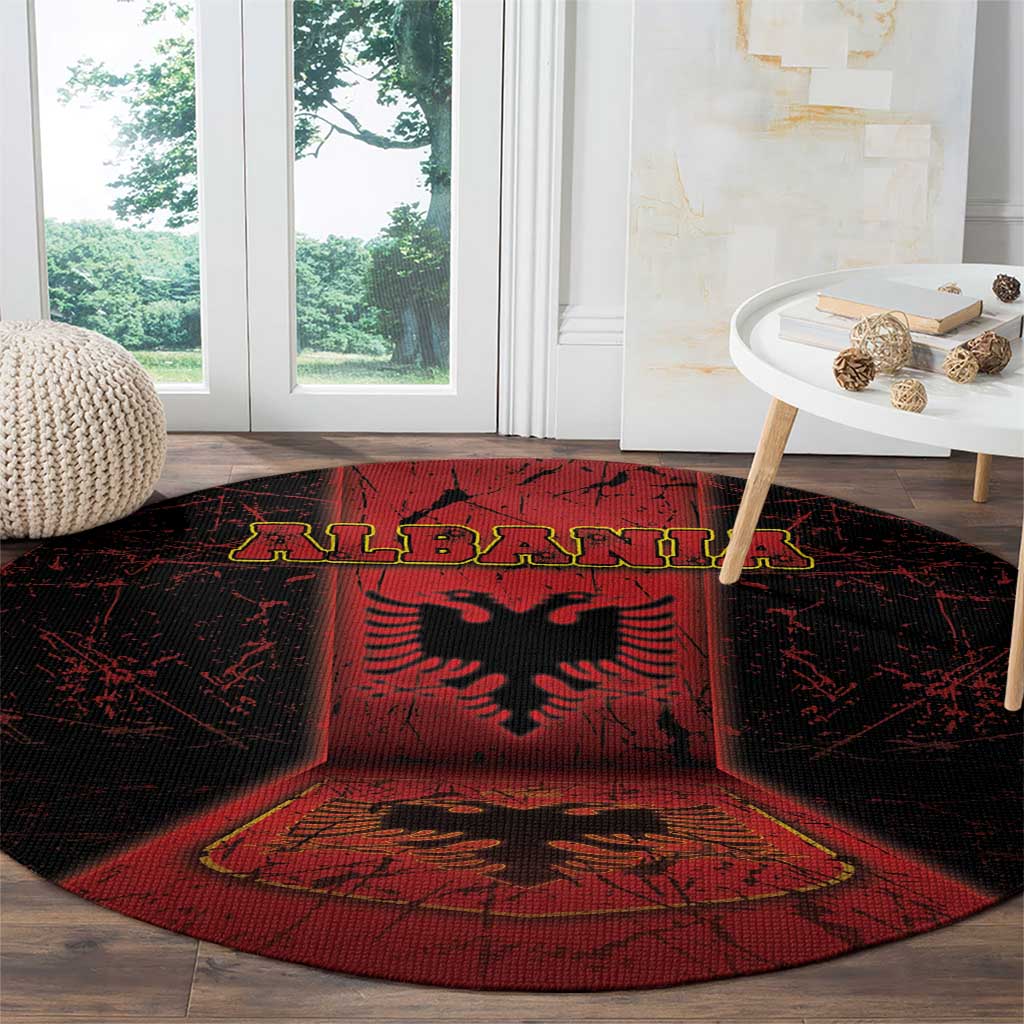 Albania Round Carpet Black Double Headed Eagle - Wonder Print Shop
