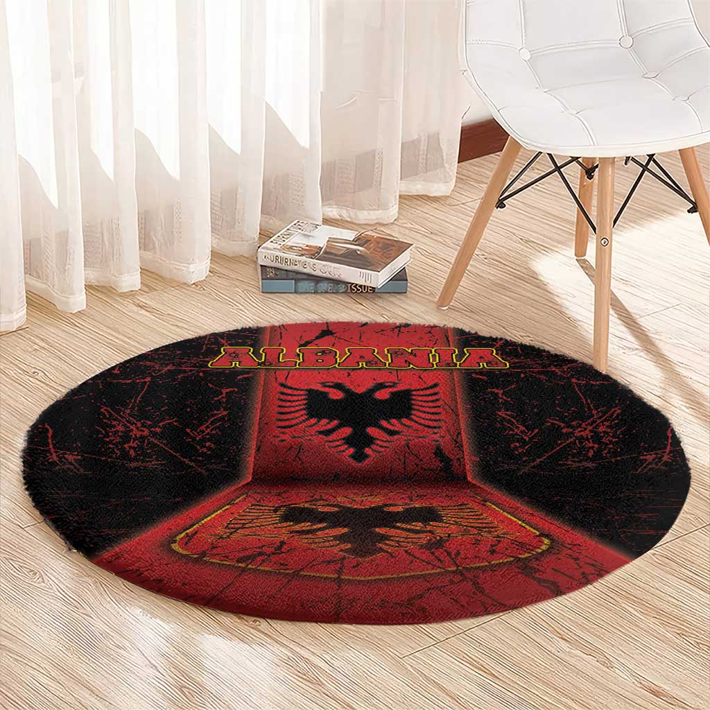 Albania Round Carpet Black Double Headed Eagle - Wonder Print Shop