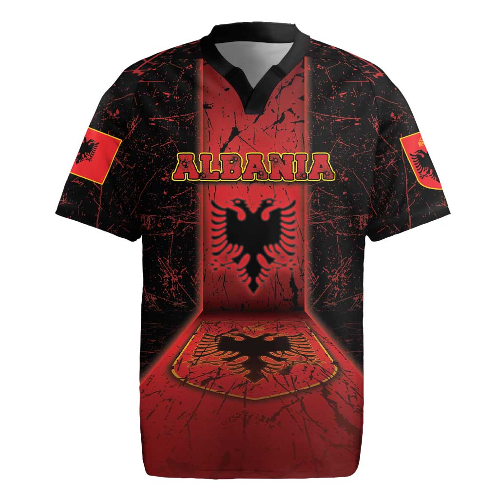 Personalized Albania Rugby Jersey Black Double Headed Eagle - Wonder Print Shop