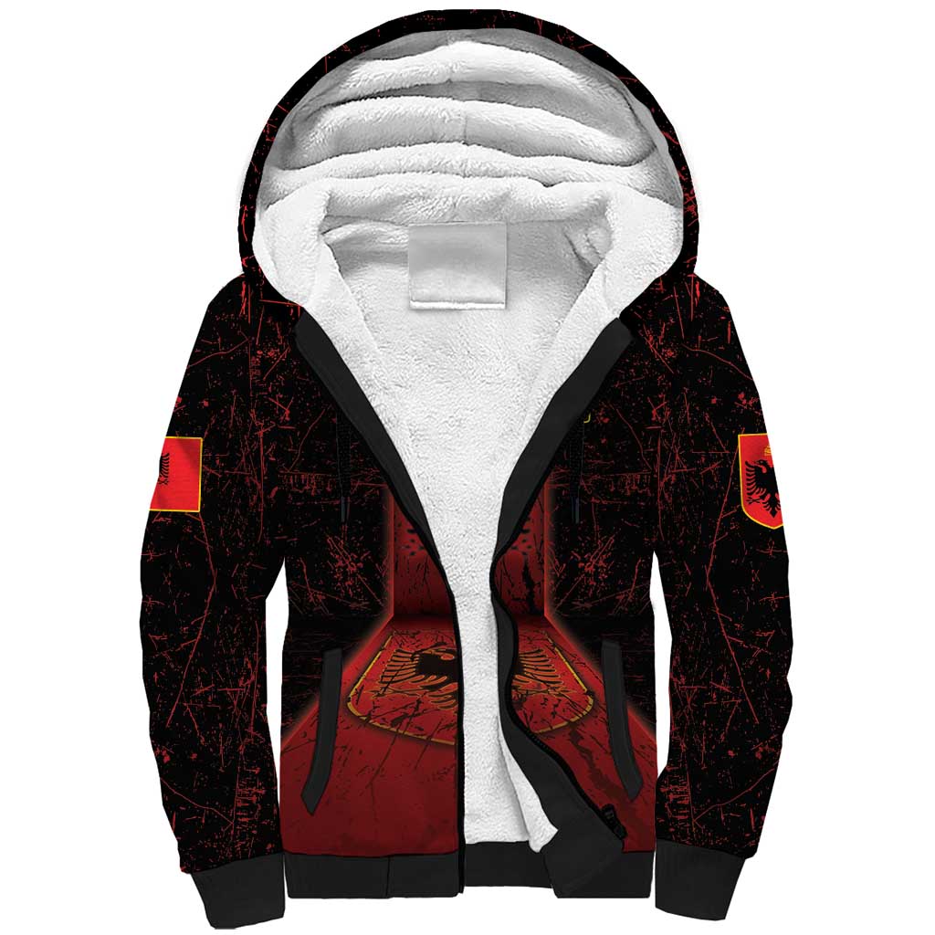 Personalized Albania Sherpa Hoodie Black Double Headed Eagle - Wonder Print Shop