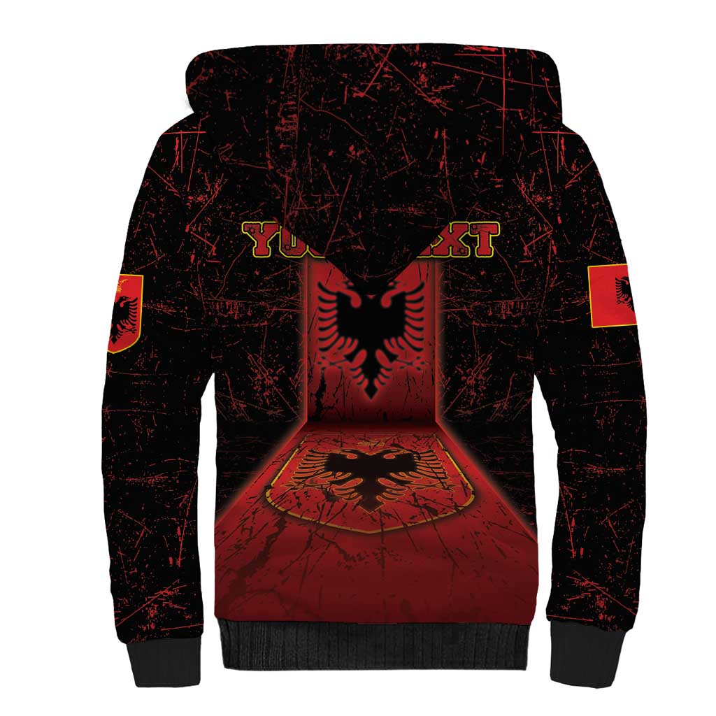 Personalized Albania Sherpa Hoodie Black Double Headed Eagle - Wonder Print Shop