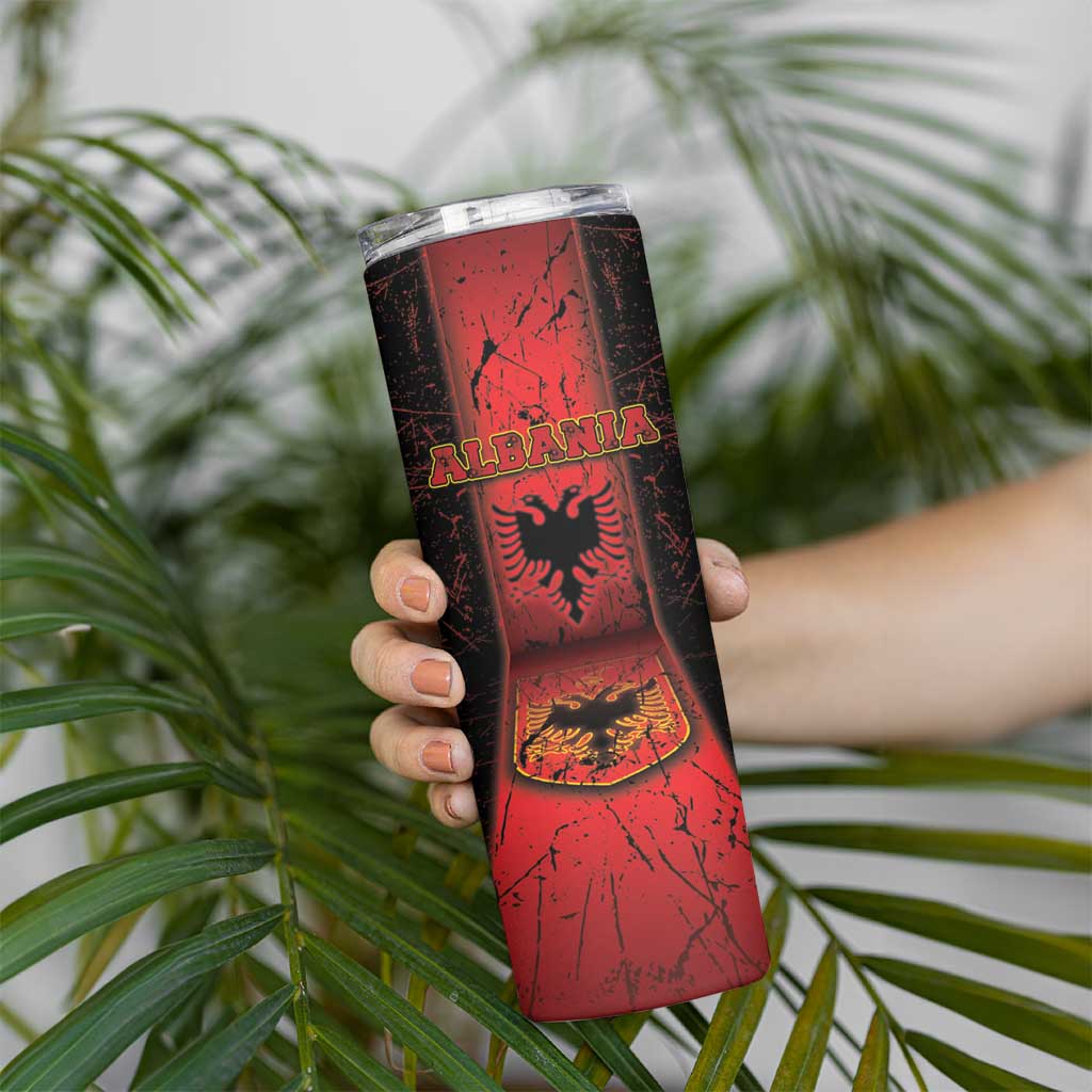 Personalized Albania Skinny Tumbler Black Double Headed Eagle - Wonder Print Shop