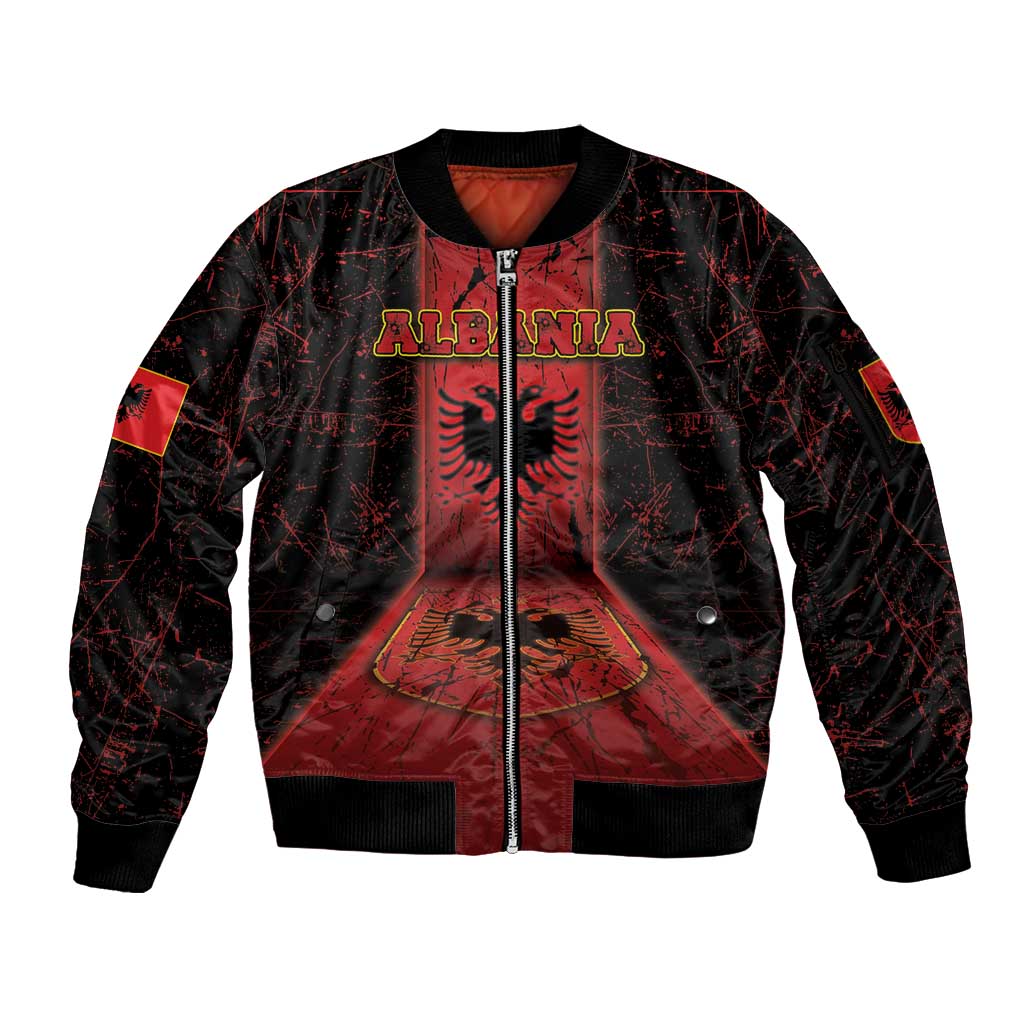 Personalized Albania Sleeve Zip Bomber Jacket Black Double Headed Eagle - Wonder Print Shop