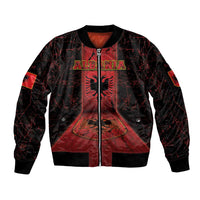 Personalized Albania Sleeve Zip Bomber Jacket Black Double Headed Eagle - Wonder Print Shop