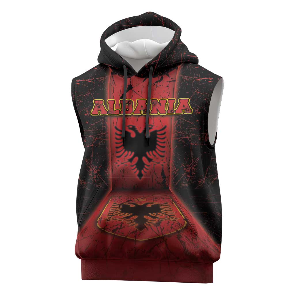 Personalized Albania Sleeveless Hoodie Black Double Headed Eagle - Wonder Print Shop