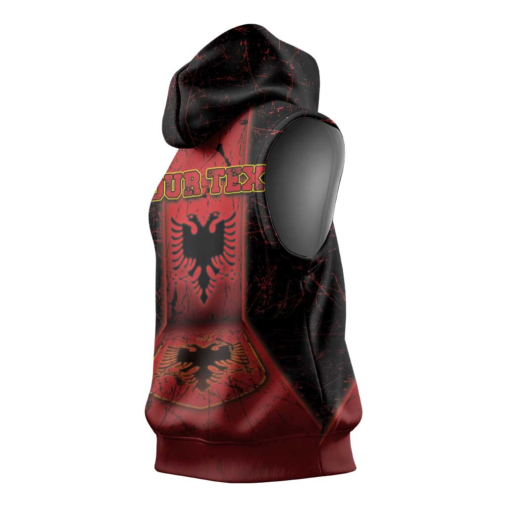 Personalized Albania Sleeveless Hoodie Black Double Headed Eagle - Wonder Print Shop