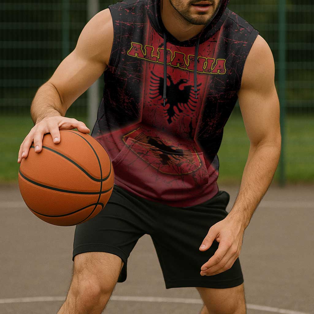 Personalized Albania Sleeveless Hoodie Black Double Headed Eagle - Wonder Print Shop