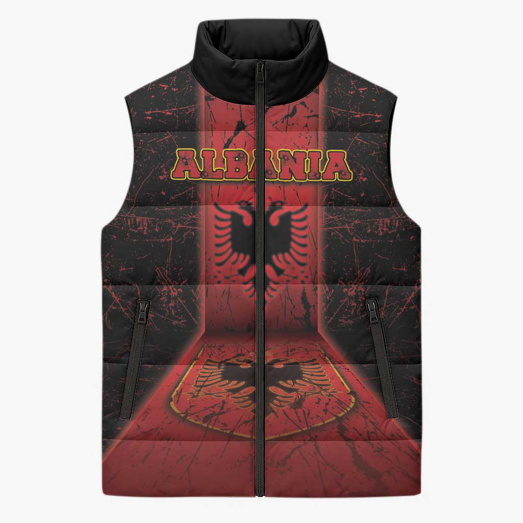 Personalized Albania Sleeveless Puffer Jacket Black Double Headed Eagle - Wonder Print Shop