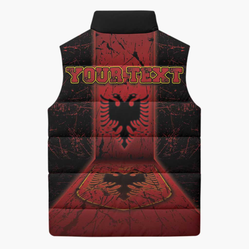 Personalized Albania Sleeveless Puffer Jacket Black Double Headed Eagle - Wonder Print Shop