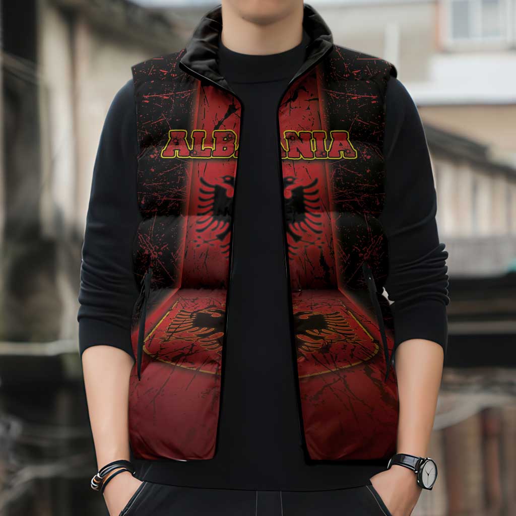 Personalized Albania Sleeveless Puffer Jacket Black Double Headed Eagle - Wonder Print Shop
