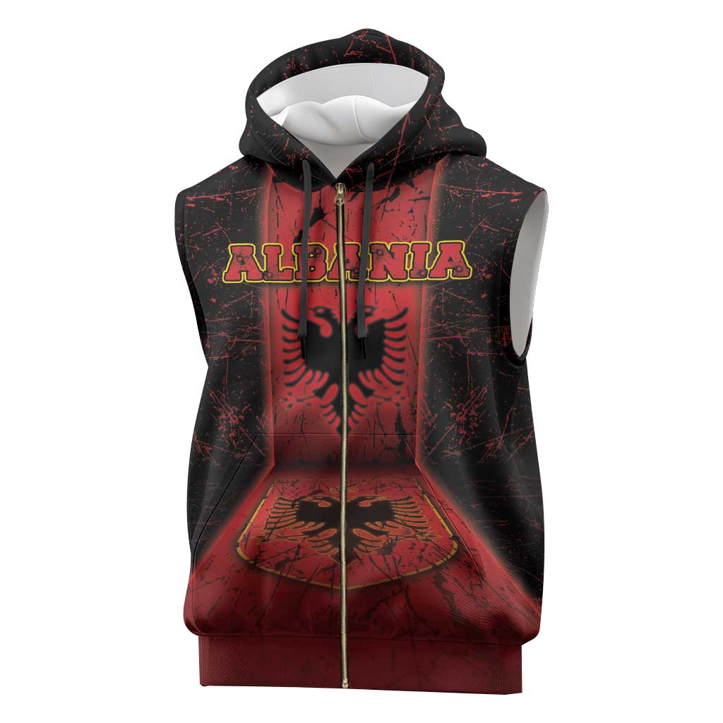 Personalized Albania Sleeveless Zip Hoodie Black Double Headed Eagle - Wonder Print Shop