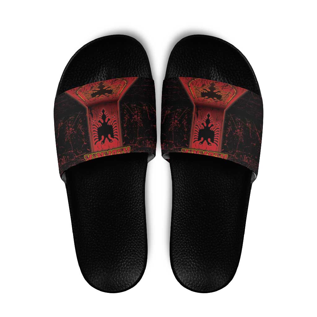 Albania Slide Sandals Black Double Headed Eagle - Wonder Print Shop