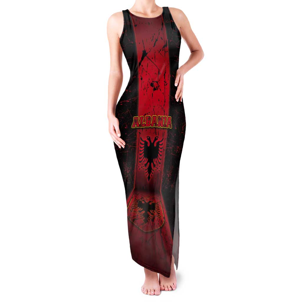 Personalized Albania Tank Maxi Dress Black Double Headed Eagle - Wonder Print Shop