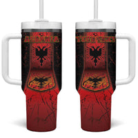 Personalized Albania Tumbler With Handle Black Double Headed Eagle - Wonder Print Shop