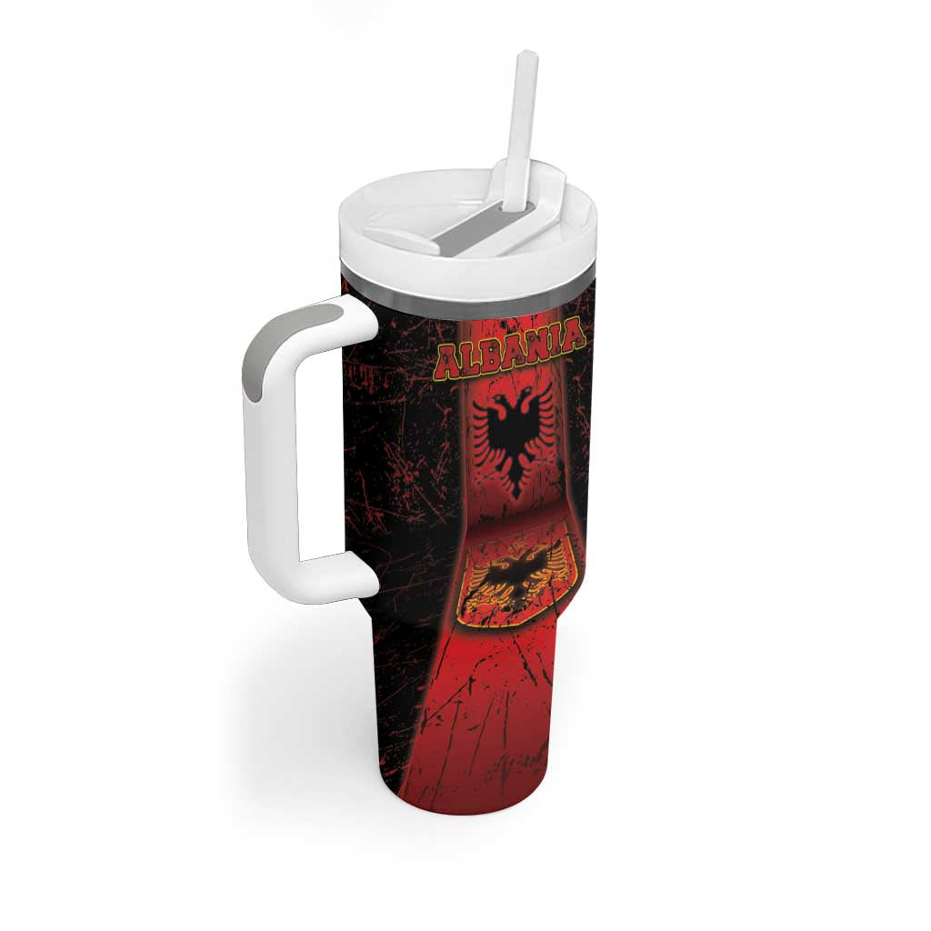 Personalized Albania Tumbler With Handle Black Double Headed Eagle - Wonder Print Shop