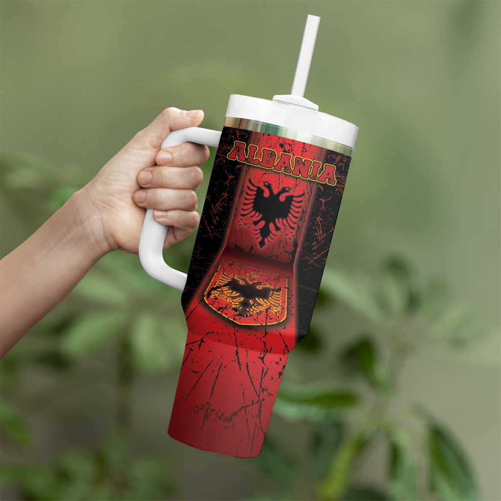Personalized Albania Tumbler With Handle Black Double Headed Eagle - Wonder Print Shop