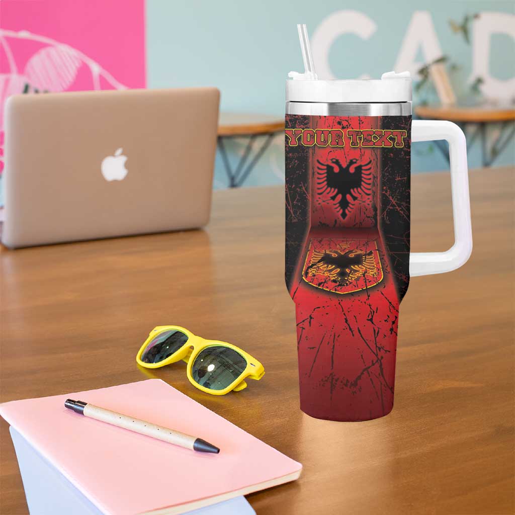 Personalized Albania Tumbler With Handle Black Double Headed Eagle - Wonder Print Shop