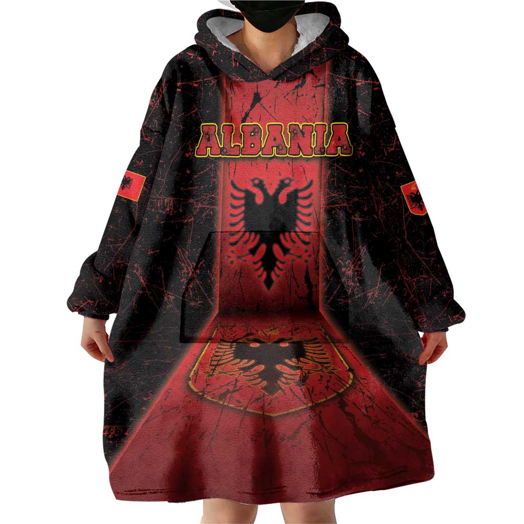 Personalized Albania Wearable Blanket Hoodie Black Double Headed Eagle - Wonder Print Shop