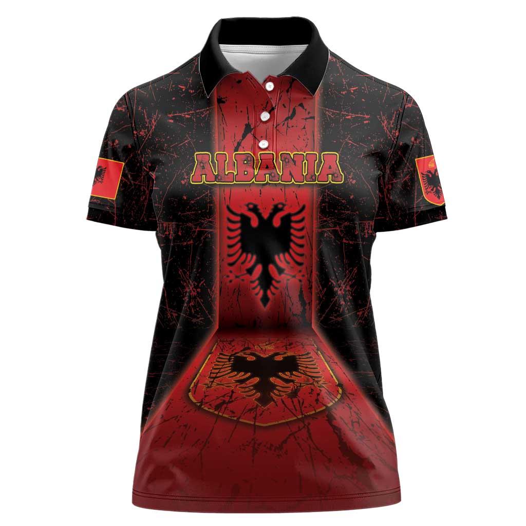 Personalized Albania Women Polo Shirt Black Double Headed Eagle - Wonder Print Shop