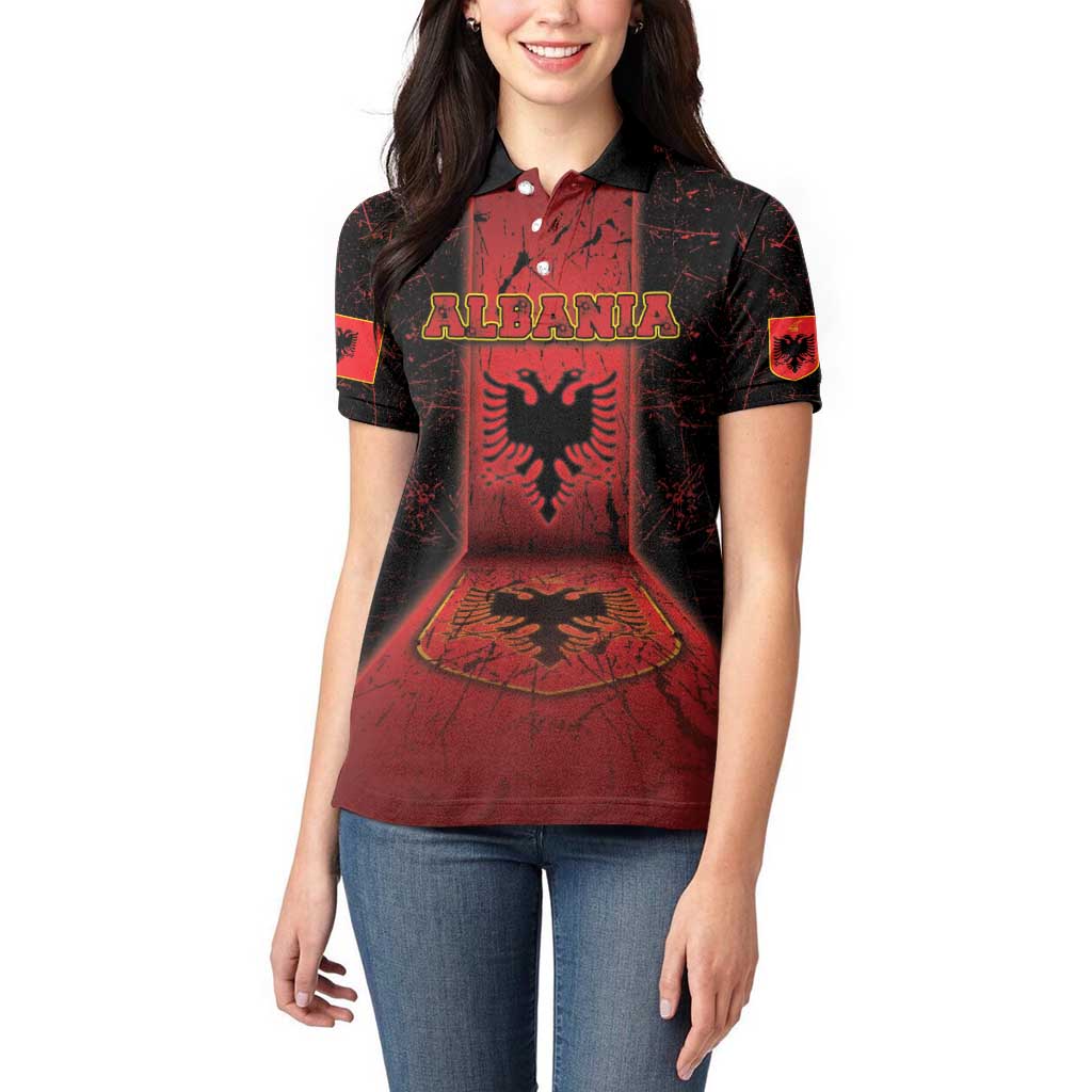 Personalized Albania Women Polo Shirt Black Double Headed Eagle - Wonder Print Shop