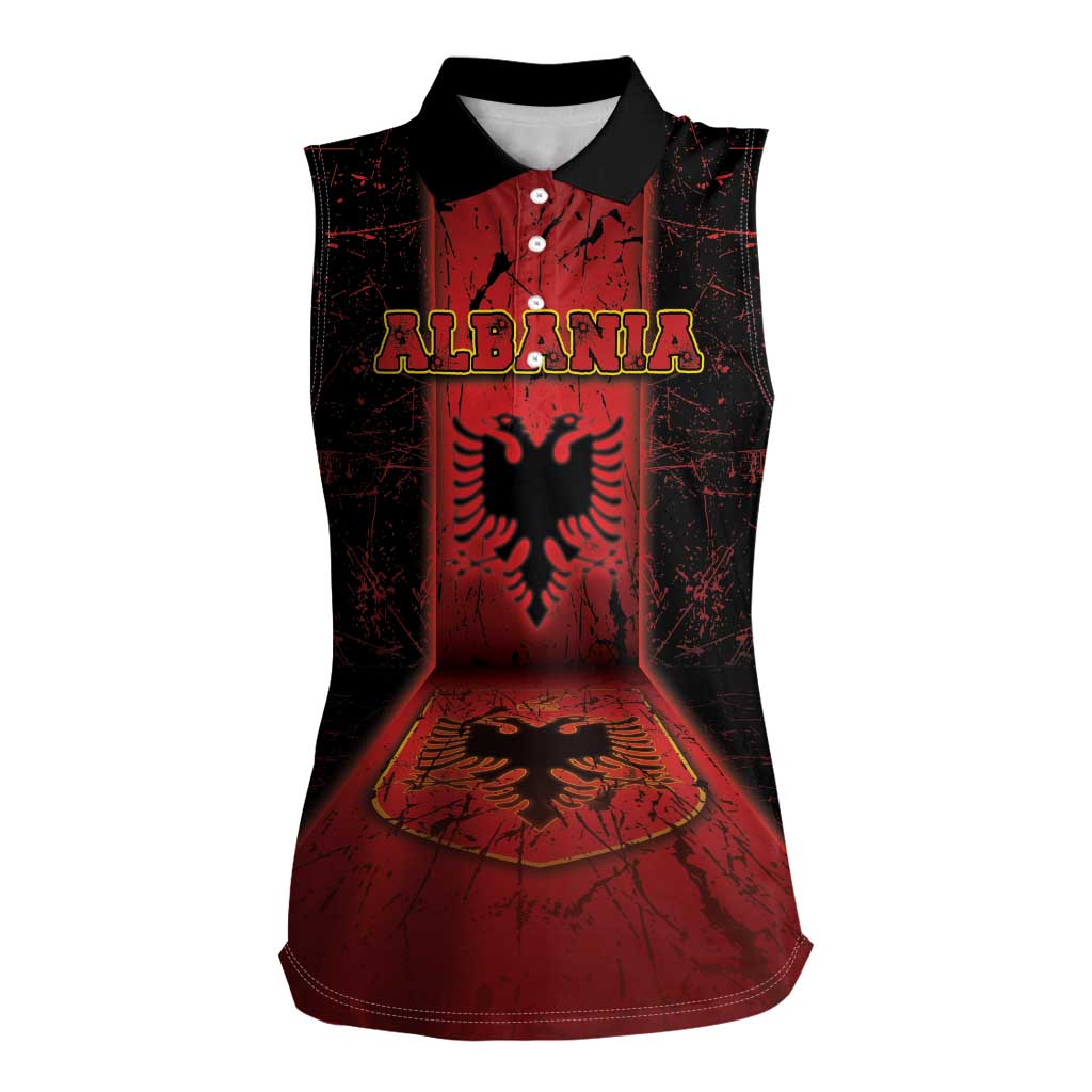 Personalized Albania Women Sleeveless Polo Shirt Black Double Headed Eagle - Wonder Print Shop