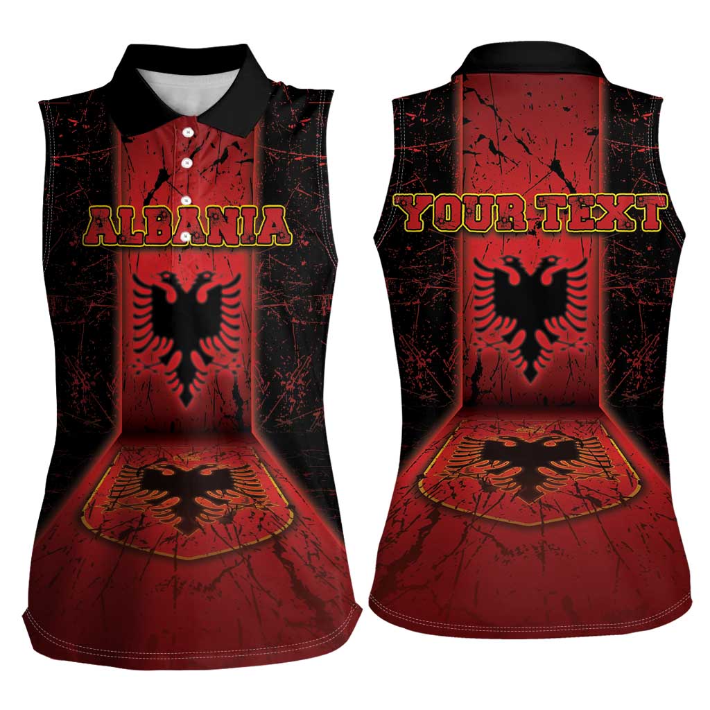 Personalized Albania Women Sleeveless Polo Shirt Black Double Headed Eagle - Wonder Print Shop